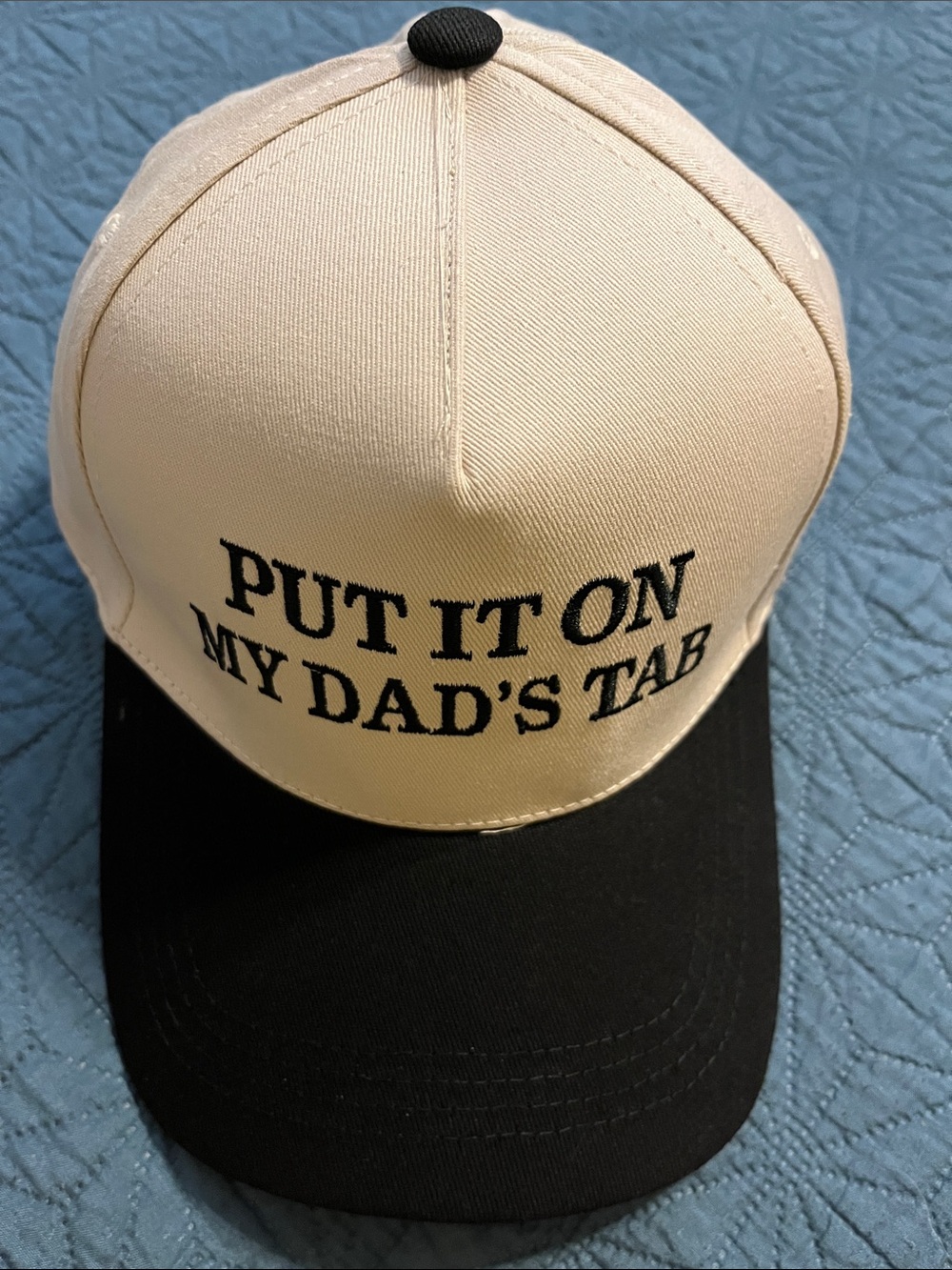 Beige and Black "Put It On My Dad's Tab" Trucker Cap